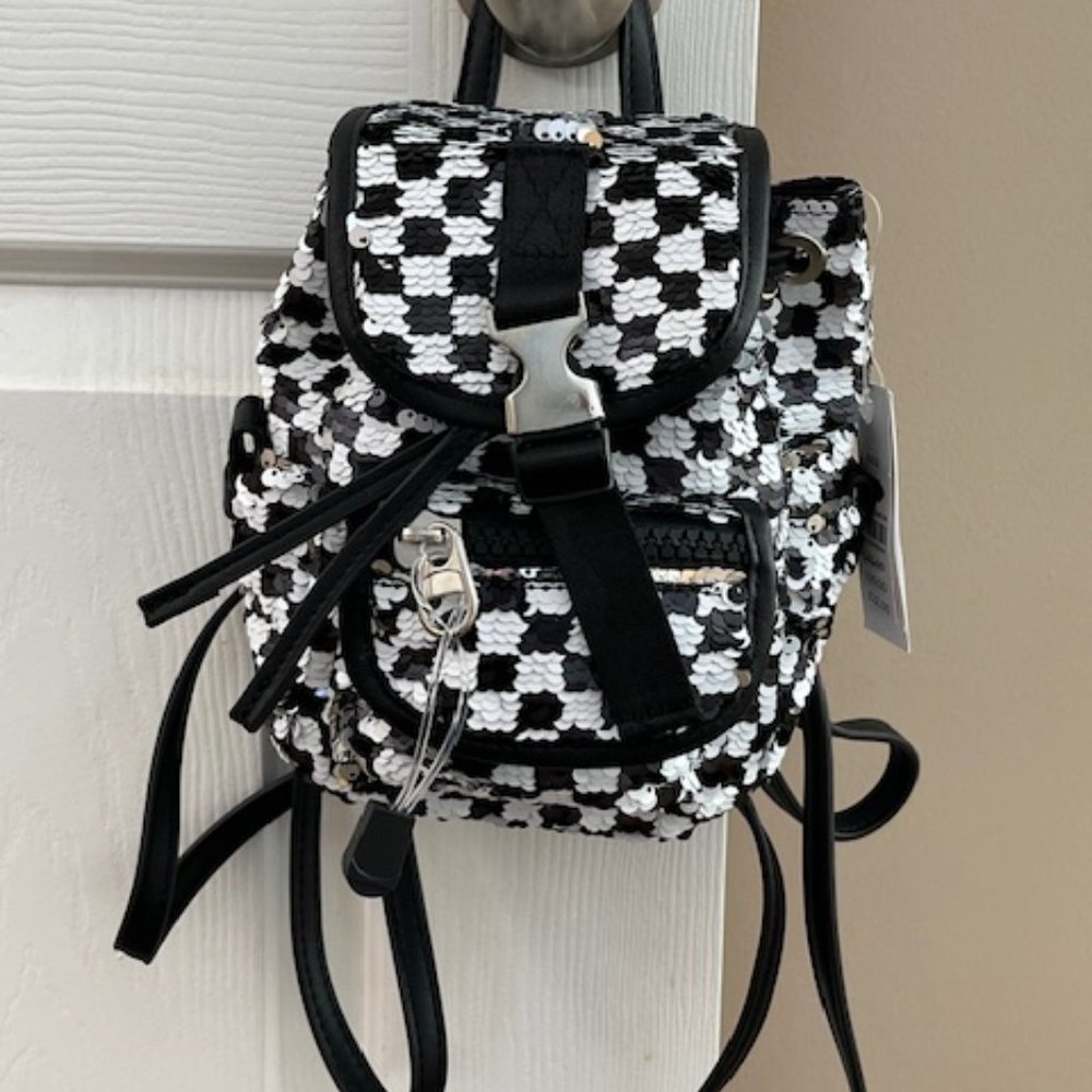 Topshop Mini Back Pack - Sequin Black/White